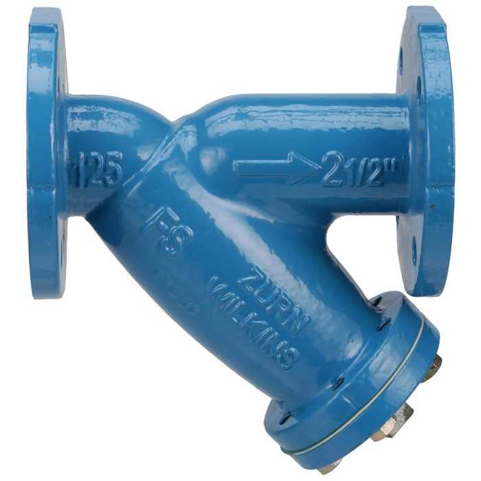 WILKINS 2 1/2" FSC FLANGED CAST IRON WYE STRAINER 1 1/4" FIP OUTLET FDA EPOXY COATED
