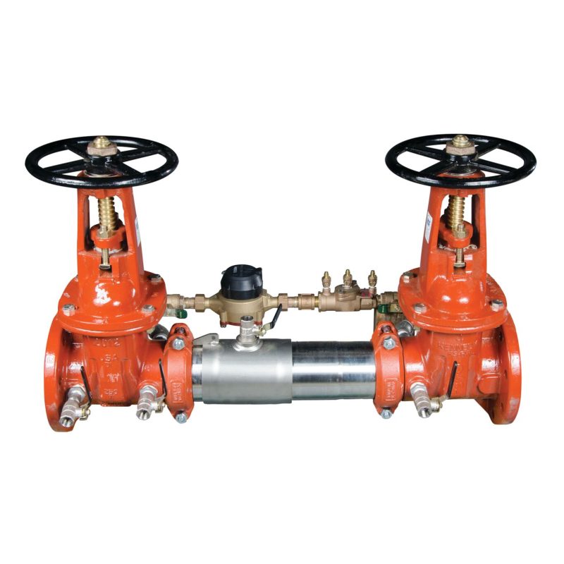 AMES 4" LFC300 DCDA BACKFLOW ASSEMBLY WITH OS&Y GATE VALVES, BYPASS METER, AND CF METER (LEAD FREE)