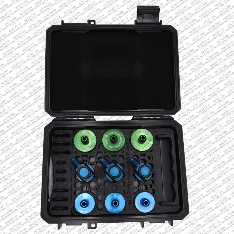 MA QTSWSAH - SET OF 9 QUICK CONNECT TEST FITTINGS IN ANODIZED ALUMINUM - 3 OF EACH SIZE (1/4"swivel, 1/2", 3/4") WITH CASE, HOLDER AND SPARE O-RINGS